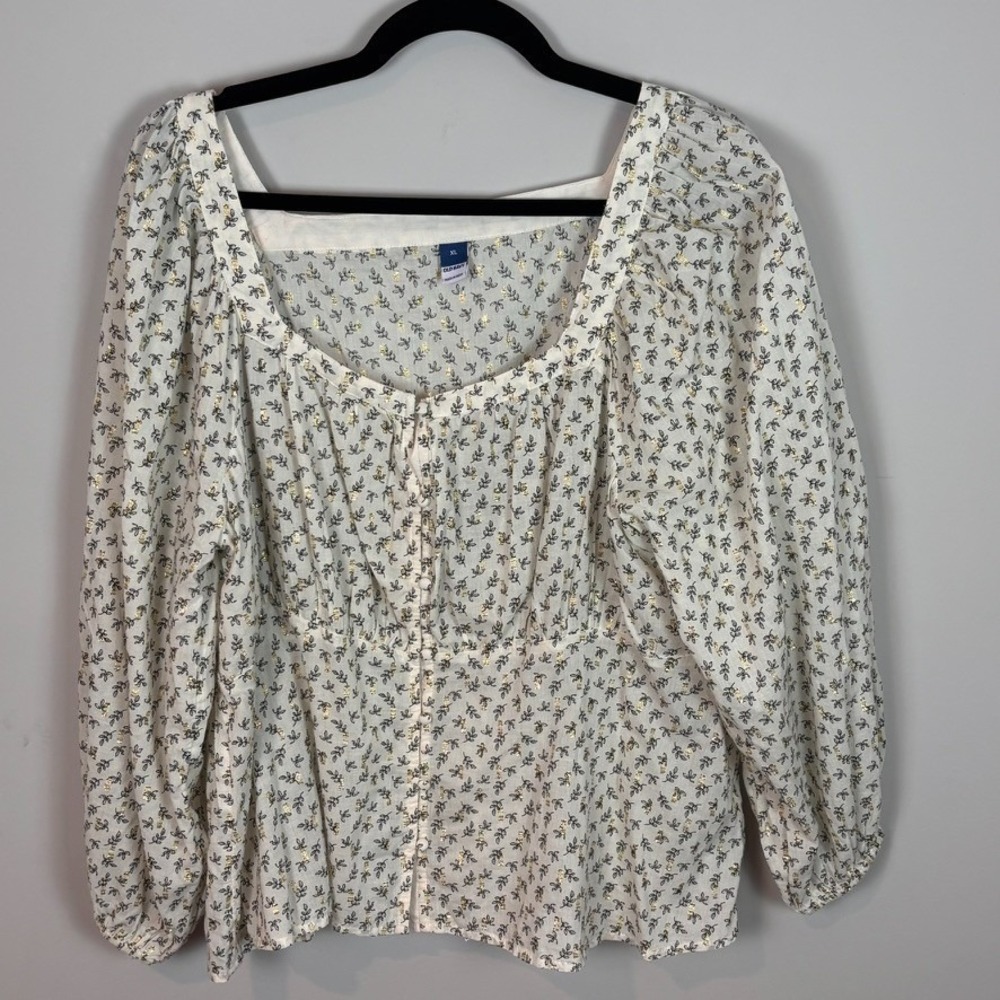 Old Navy Womens Floral Gold Peplum Boho Peasant Top SZ XL Lightweight Workwear